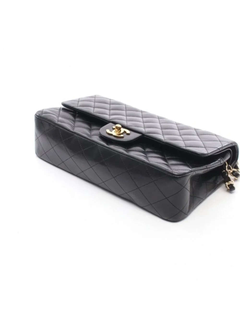 Chanel Shoulder Bag Quilted Double Flap Black Lambskin Chain